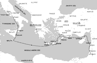 Kaart van de reis van Paulus