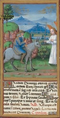 De ezelin van Balaam. Uit: Book of Hours of Louis of Orleans