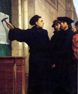 Luther timmert de stellingen op de kerkdeur